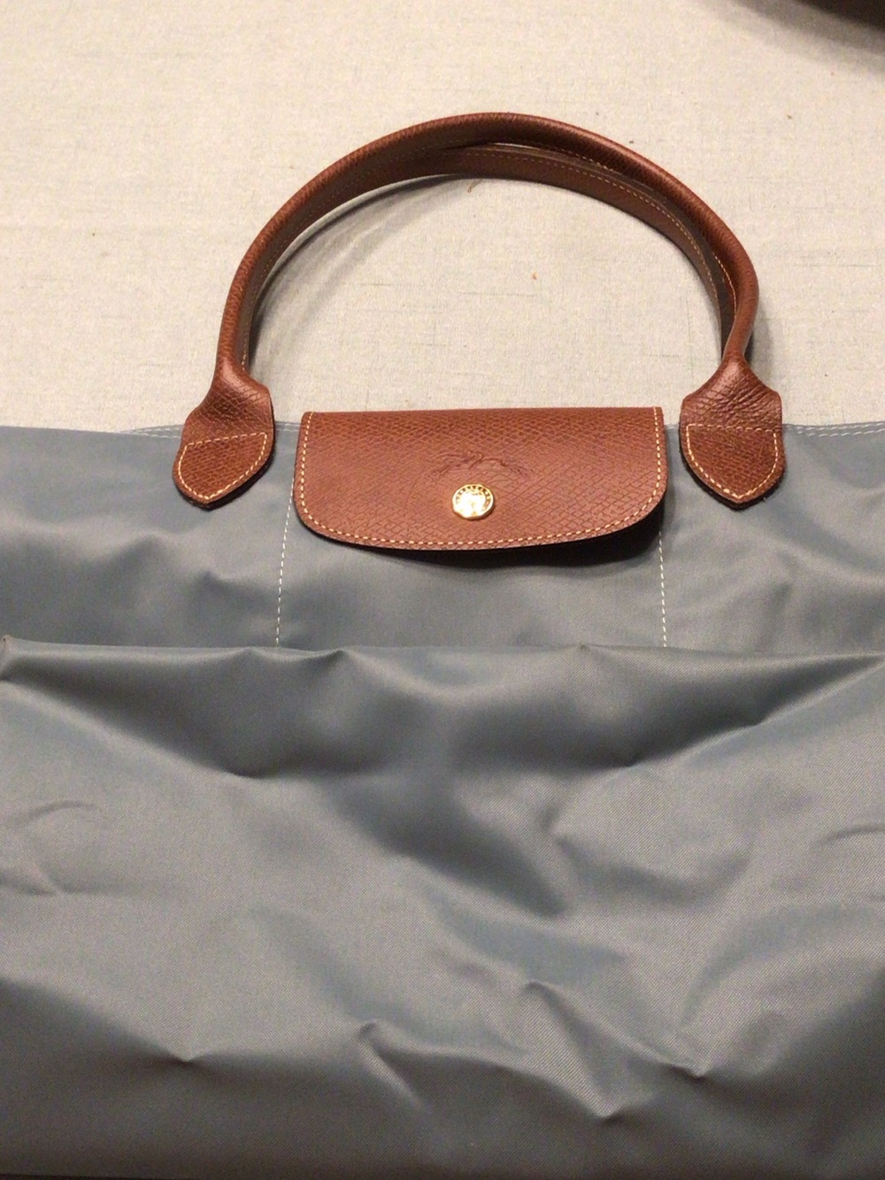 Longchamp Tote in Gray with Brown Leather Trim